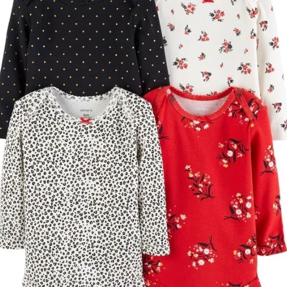 NWT Carter's 4-Pack Long Sleeve Floral Bodysuits - Picture 3 of 4